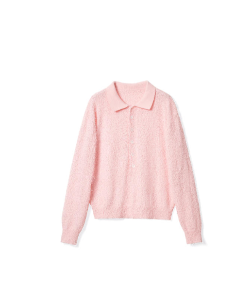 French-style polo collar loose knitted long-sleeved shirt Tracymade 6（M） pink