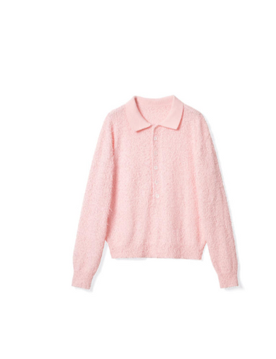 French-style polo collar loose knitted long-sleeved shirt Tracymade 6（M） pink