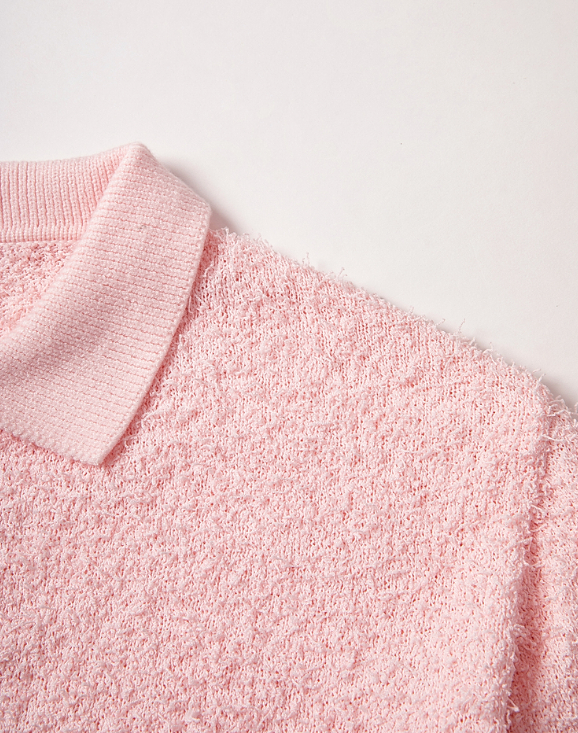 French-style polo collar loose knitted long-sleeved shirt Tracymade