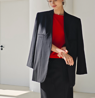 Minimalist high-end loose color-block striped suit jacket Tracymade