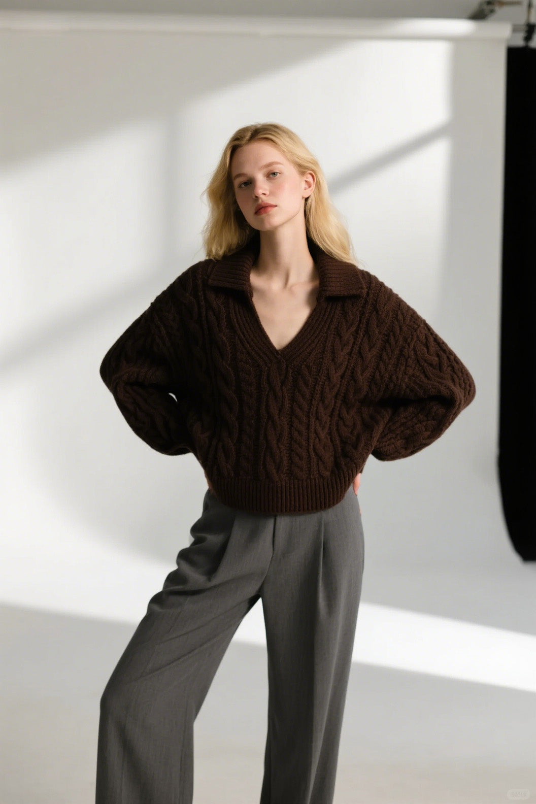 Lazy semi-open-neck loose knit sweater Tracymade