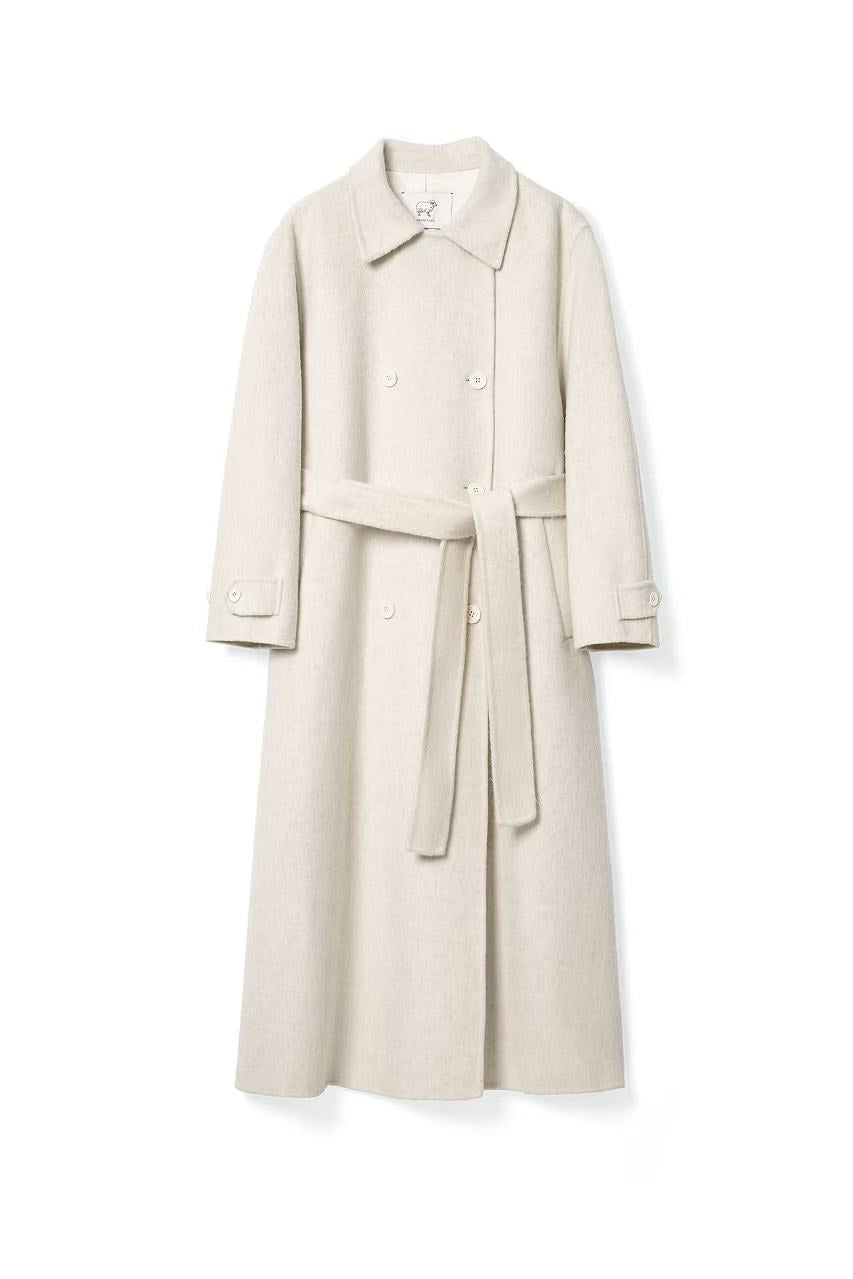 Wool Coat With Belt for winter Tracymade Free Size white
