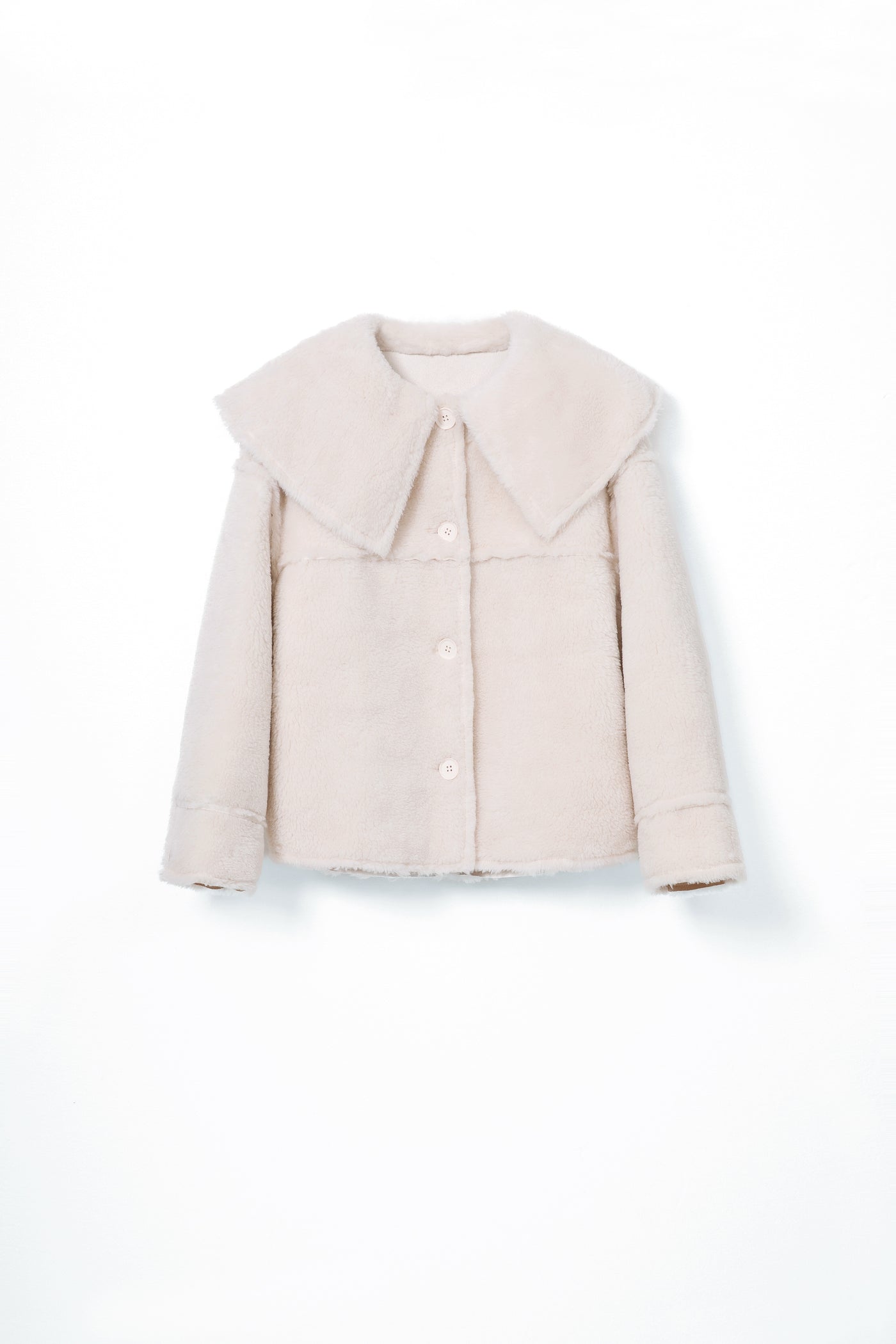 Faux Fur Collar Woolen Solid Jacket for winter Tracymade Free Size white