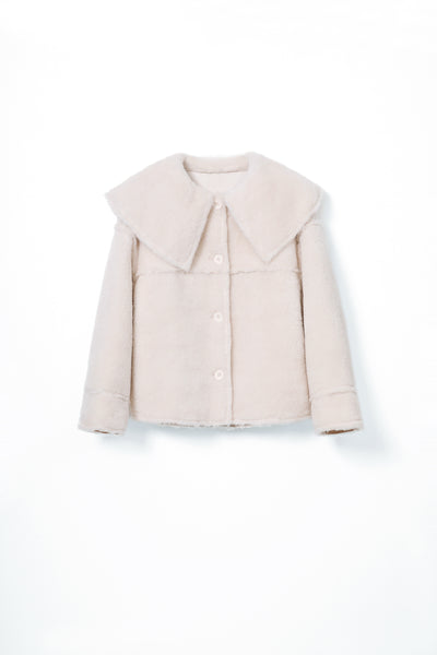 Faux Fur Collar Woolen Solid Jacket for winter Tracymade Free Size white