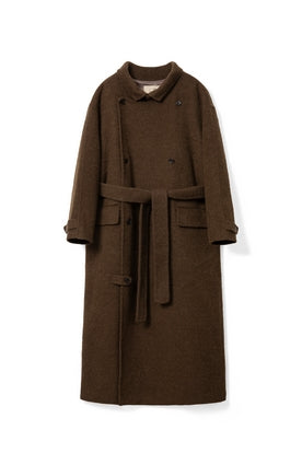 Wool-blend Coat With Belt for winter Tracymade Free Size brown