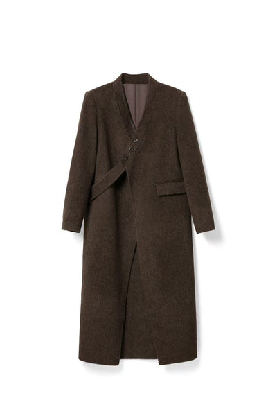 V-Neck Woolen Button Coat for winter Tracymade 4（S） brown