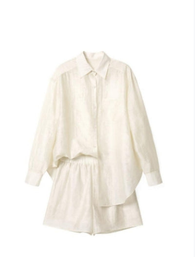 Tencel long sleeve shirt pants set for summer Tracymade 4（S） white