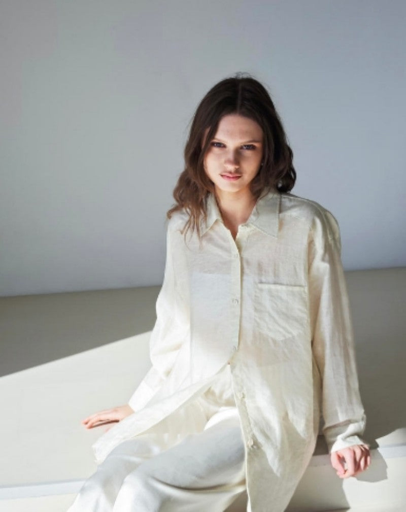 Tencel long sleeve shirt pants set for summer Tracymade