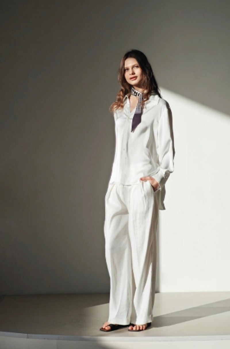 55% linen | Lazy and loose straight wide-leg pants Tracymade