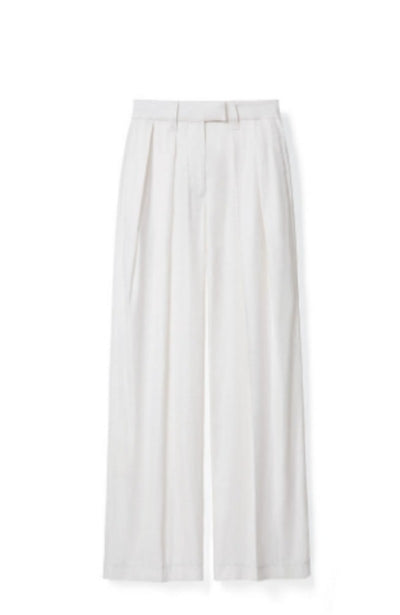 55% linen | Lazy and loose straight wide-leg pants Tracymade 4（S） white