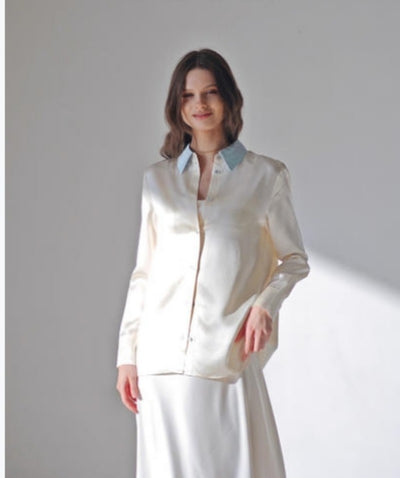 Summer new Jay's color blocking glossy vinegar blouse Tracymade