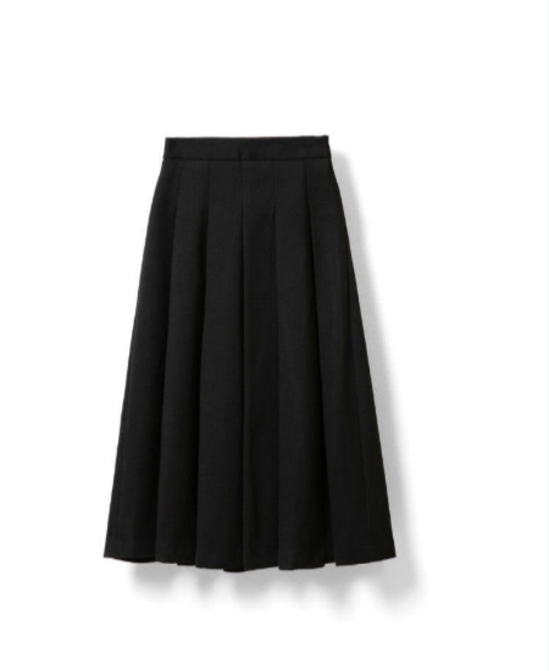 Elegant and minimalist high-waisted pleated mid-length skirt Tracymade 4（S） black
