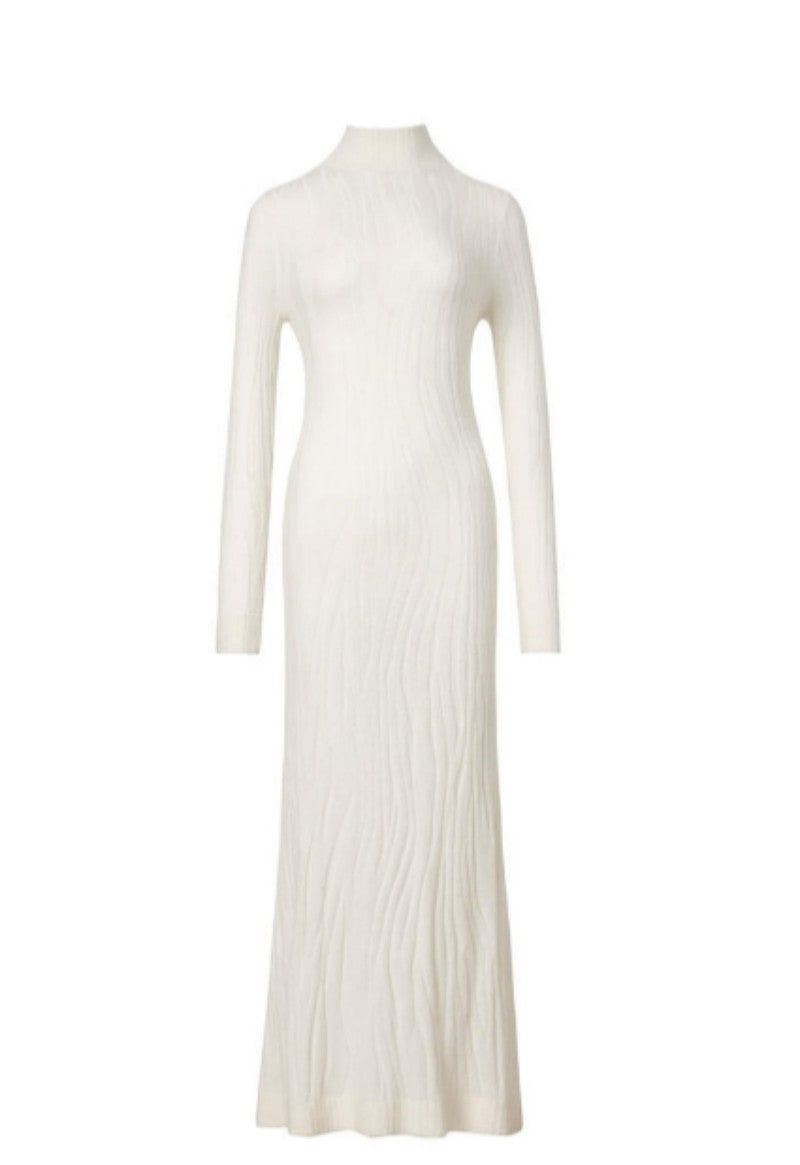 Soft textured jacquard knit women dress Tracymade 6（M） creamy white