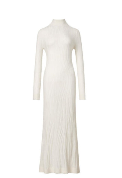 Soft textured jacquard knit women dress Tracymade 6（M） creamy white