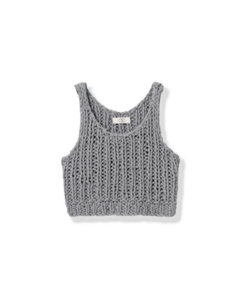 100% cotton hand-woven layered knitted cardigan vest Tracymade 4（S） Light grey