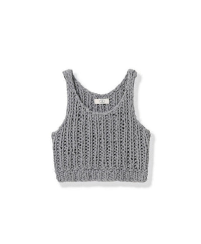 100% cotton hand-woven layered knitted cardigan vest Tracymade 4（S） Light grey