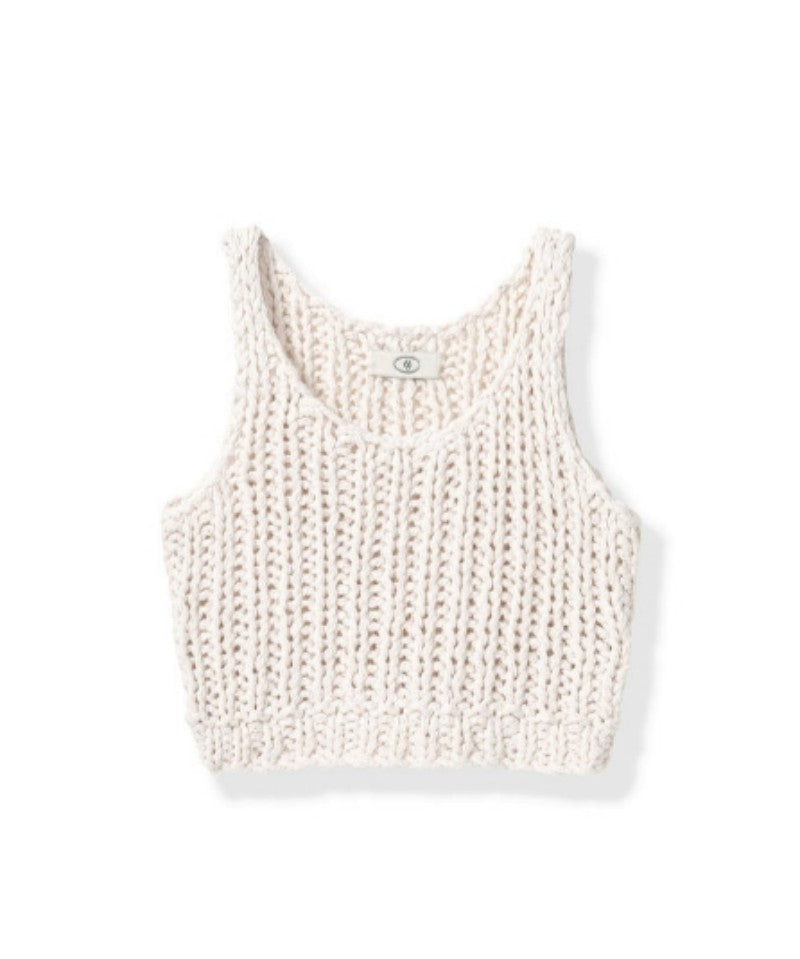 100% cotton hand-woven layered knitted cardigan vest Tracymade 4（S） white