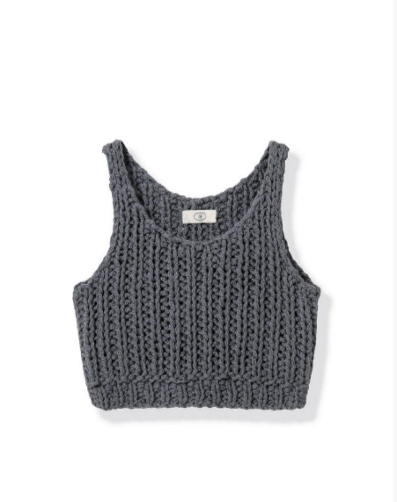 100% cotton hand-woven layered knitted cardigan vest Tracymade 4（S） dark grey