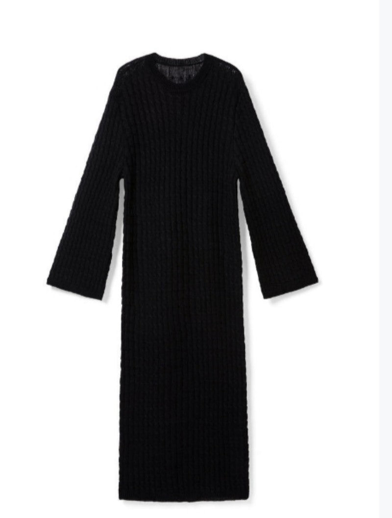 100% wool, soft and relaxed fit loose-knit women dress Tracymade 6（M） black