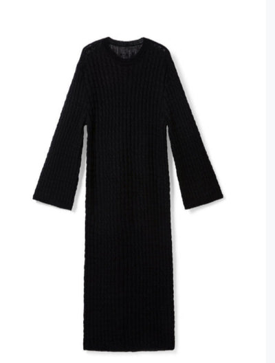 100% wool, soft and relaxed fit loose-knit women dress Tracymade 6（M） black