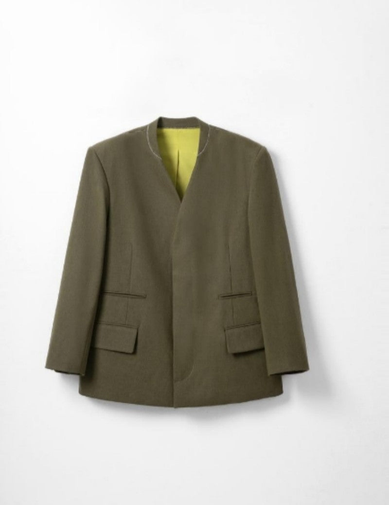 Minimalist design modern contrasting color suit jacket Tracymade 4（S） dark olive green