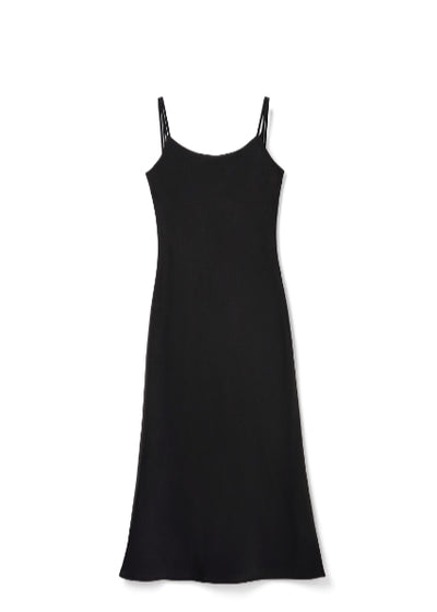 Minimalist style satin-velvet summer dress Tracymade black 6（M）