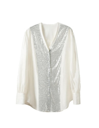 Tencel pearl wide shirt for spring Tracymade 4（S） white