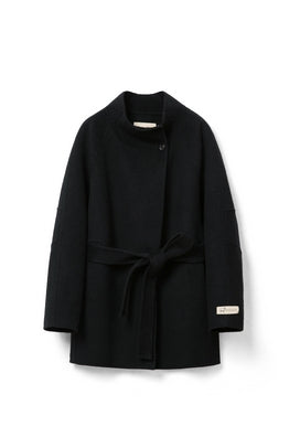 Wool Collar Coat With Belt Tracymade 4（S） black