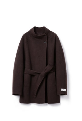 Wool Collar Coat With Belt Tracymade 4（S） coffee color