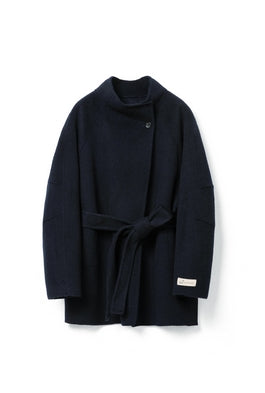 Wool Collar Coat With Belt Tracymade 4（S） Sapphire blue
