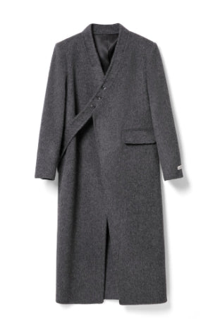 V-Neck Woolen Button Coat for winter Tracymade 4（S） Grey
