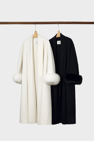 Fur Woolen Coat With Belt for winter Tracymade