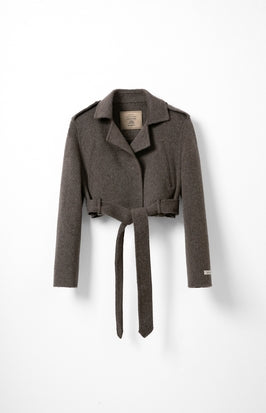 Woolen Long Sleeve Belt Jacket Tracymade 4（S） Grey