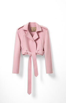 Woolen Long Sleeve Belt Jacket Tracymade 4（S） pink
