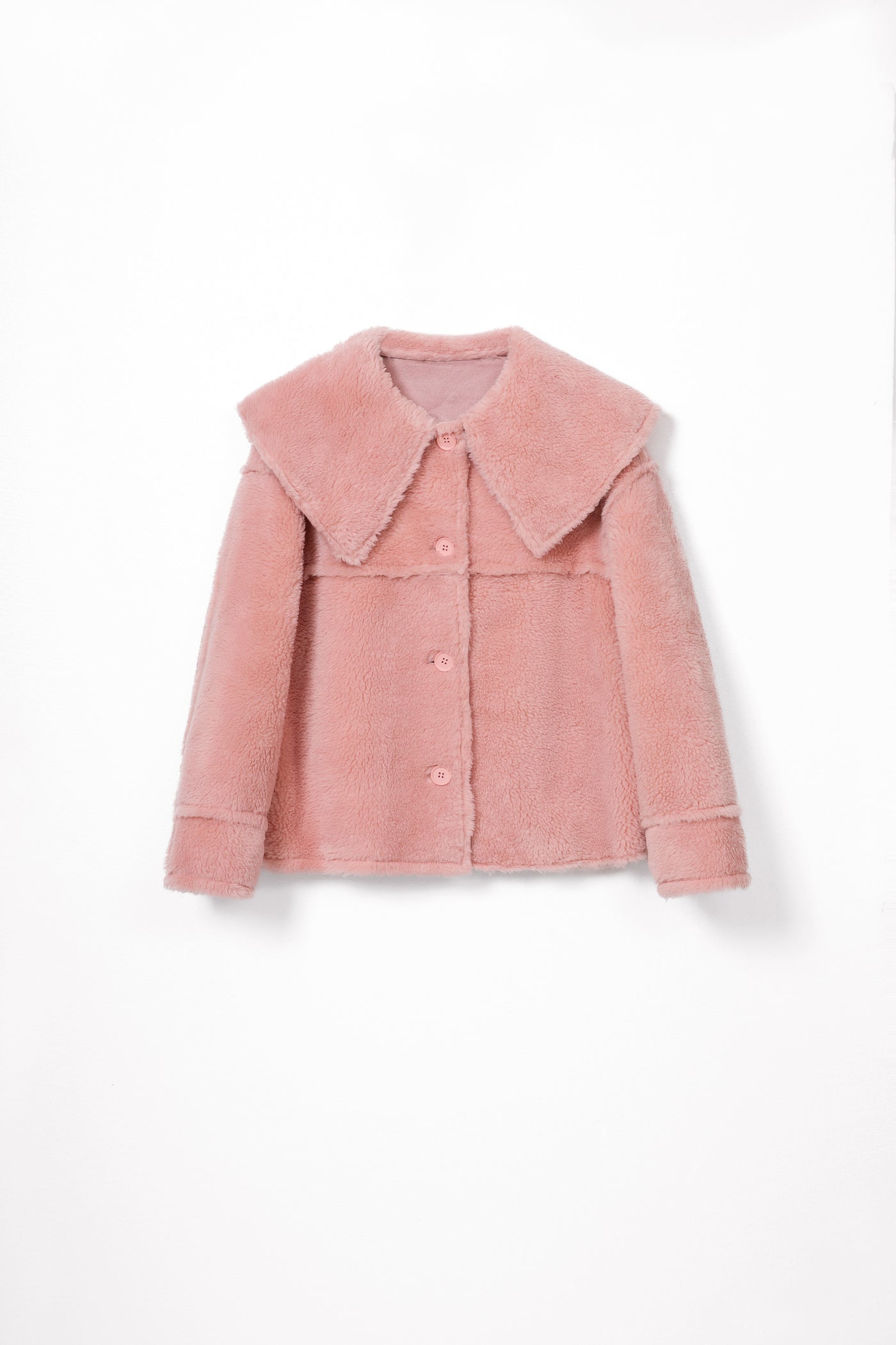 Faux Fur Collar Woolen Solid Jacket for winter Tracymade Free Size pink