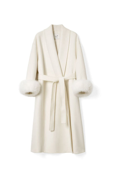 Fur Woolen Coat With Belt for winter Tracymade 4（S） white