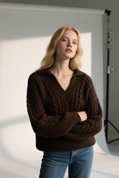 Lazy semi-open-neck loose knit sweater Tracymade