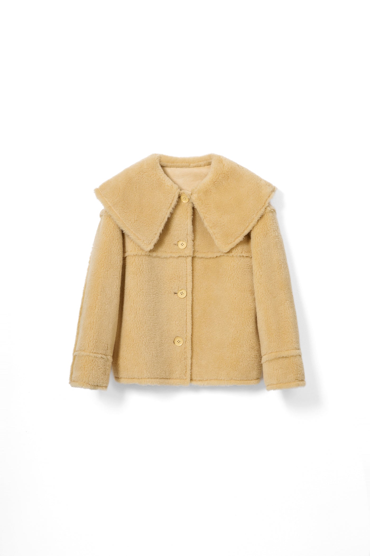 Faux Fur Collar Woolen Solid Jacket for winter Tracymade Free Size yellow