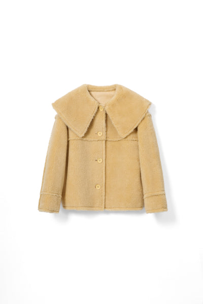 Faux Fur Collar Woolen Solid Jacket for winter Tracymade Free Size yellow