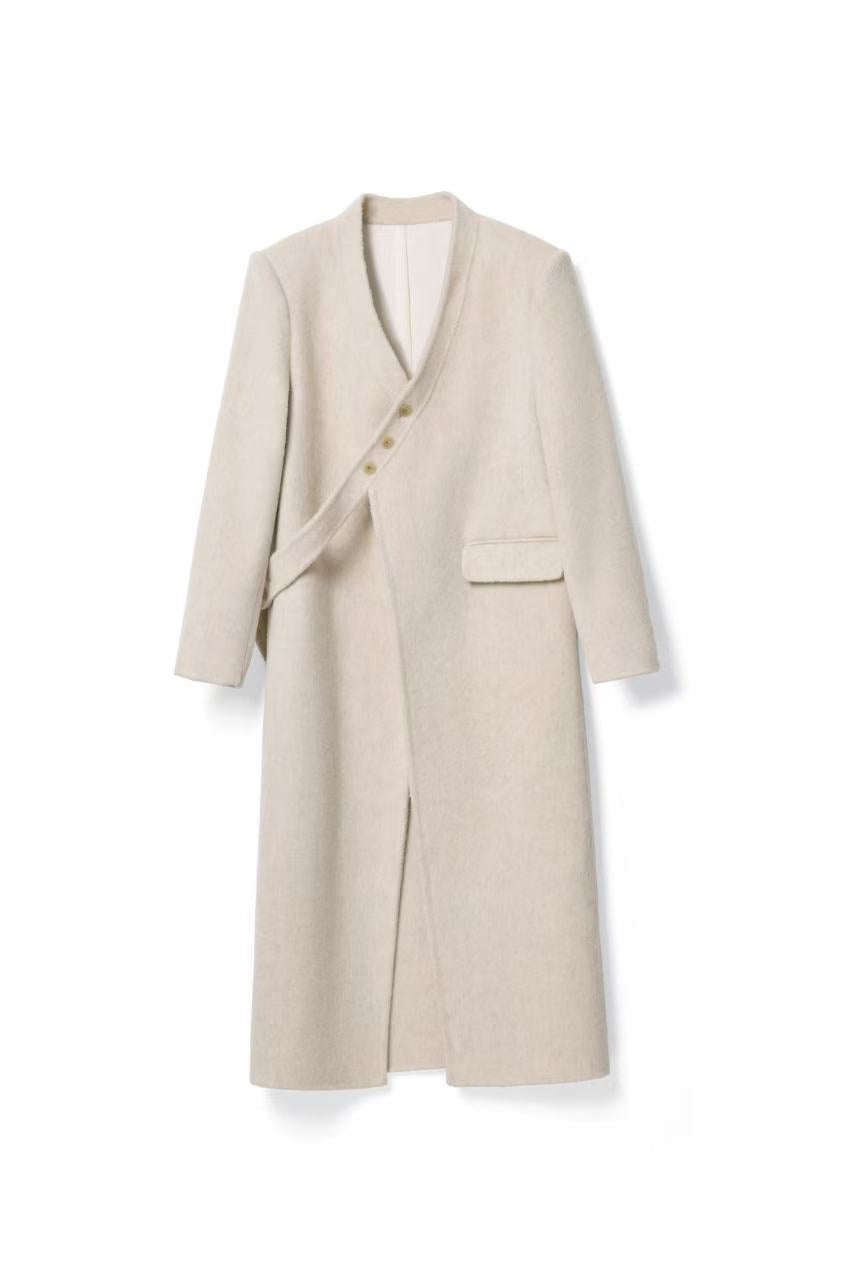 V-Neck Woolen Button Coat for winter Tracymade 4（S） white