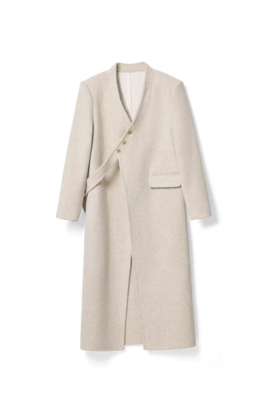 V-Neck Woolen Button Coat for winter Tracymade 4（S） white