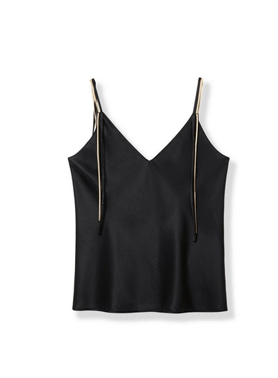 Elegant snake-bone chain double shoulder strap halter vest Tracymade 4（S） black
