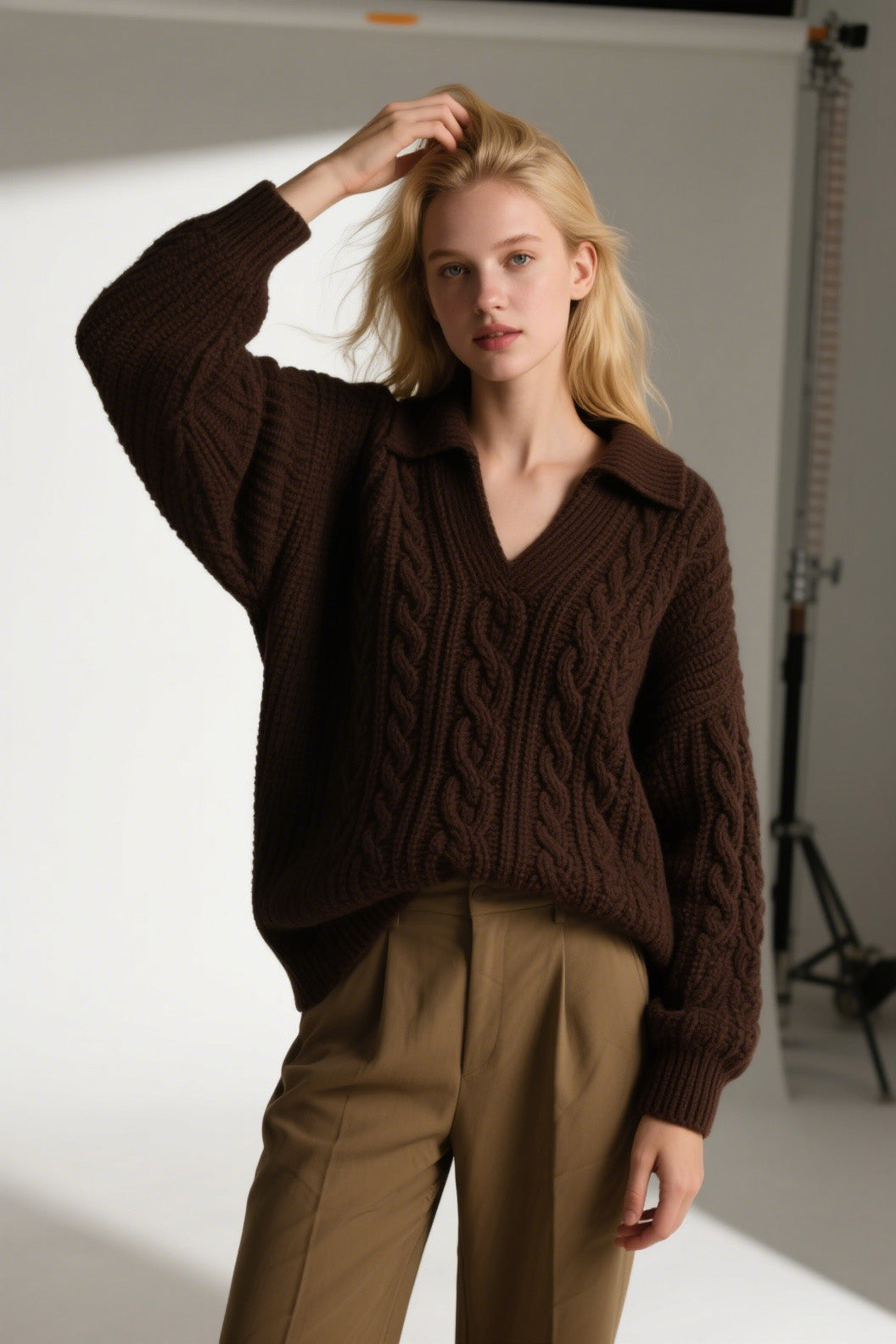 Lazy semi-open-neck loose knit sweater Tracymade