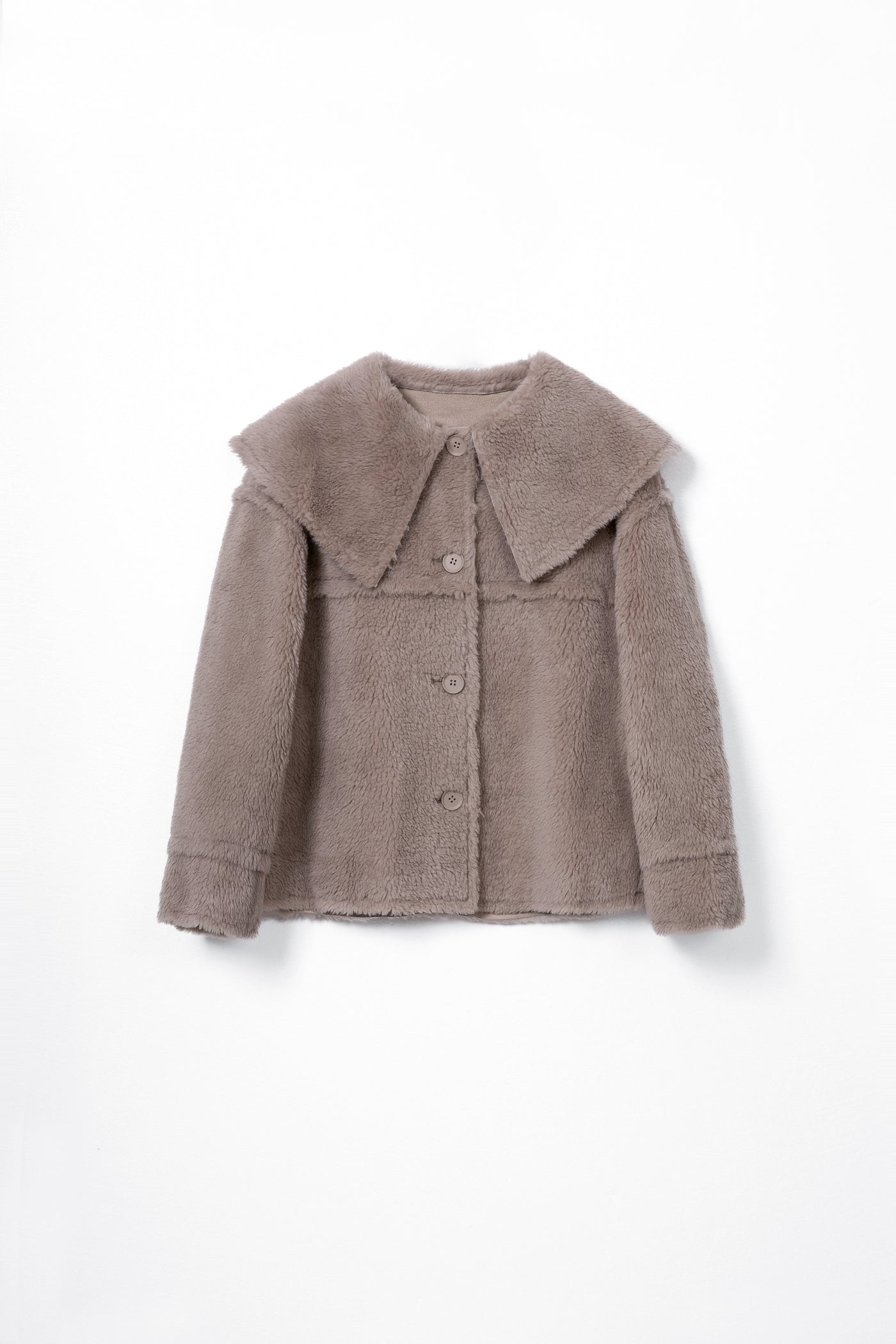 Faux Fur Collar Woolen Solid Jacket for winter Tracymade Free Size brown