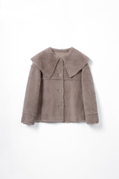 Faux Fur Collar Woolen Solid Jacket for winter Tracymade Free Size brown