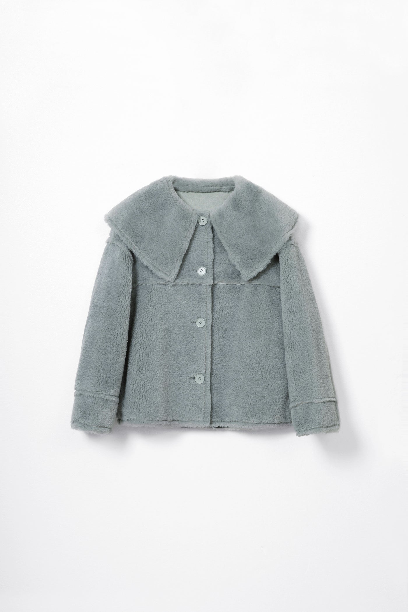 Faux Fur Collar Woolen Solid Jacket for winter Tracymade Free Size green