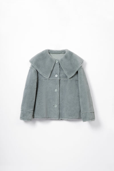 Faux Fur Collar Woolen Solid Jacket for winter Tracymade Free Size green