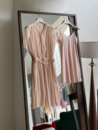 A loose and form-fitting chiffon summer dress set of two pieces Tracymade 4（S） pink