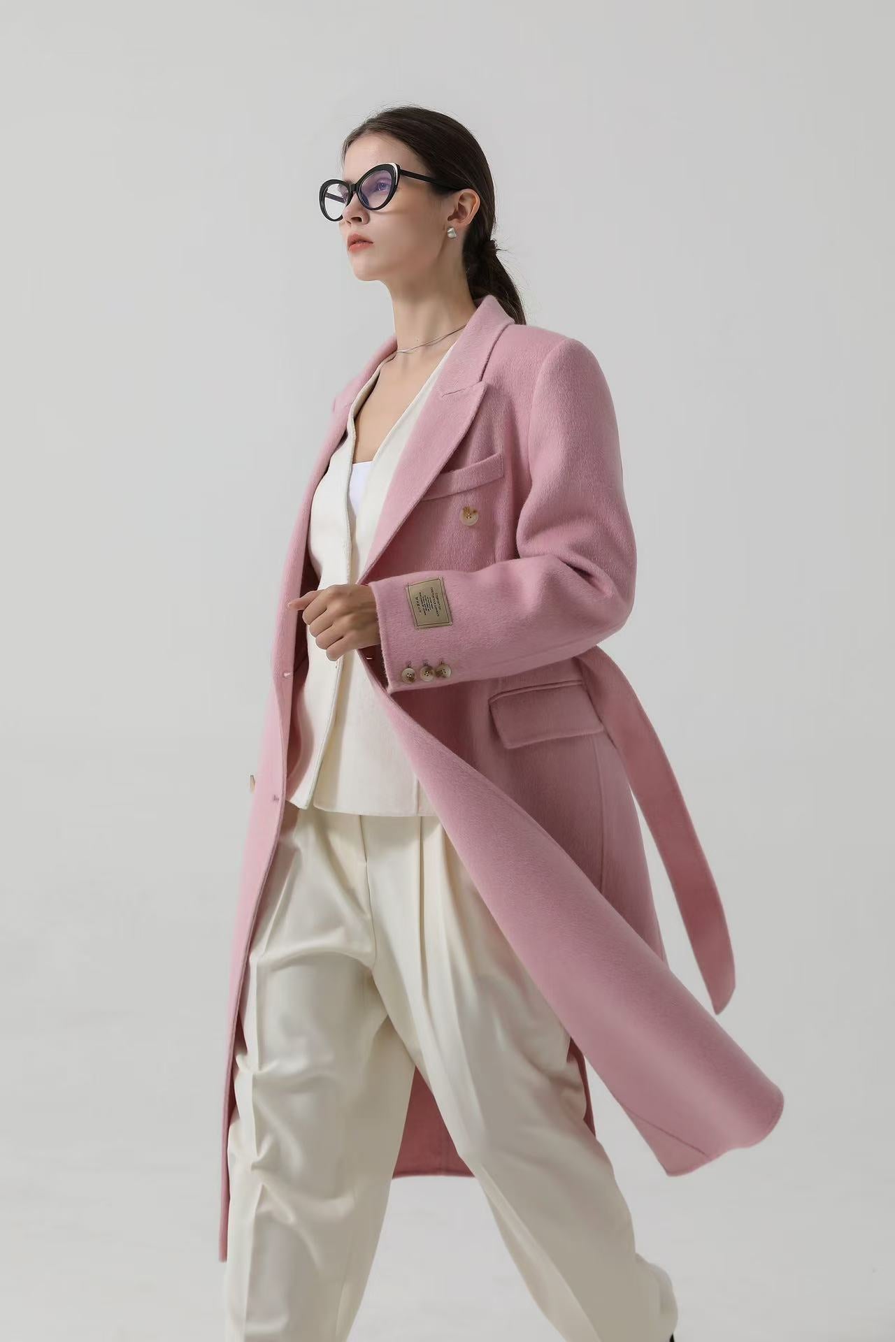 Button Woolen Coat With Belt for winter Tracymade
