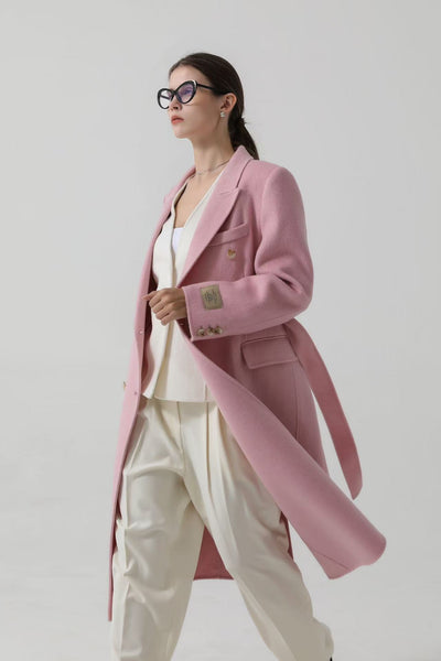 Button Woolen Coat With Belt for winter Tracymade